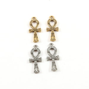 2 stuks gedetailleerde kleine Egyptische Ankh Life Charm Tin onedel metaal antieke zilver antiek goud