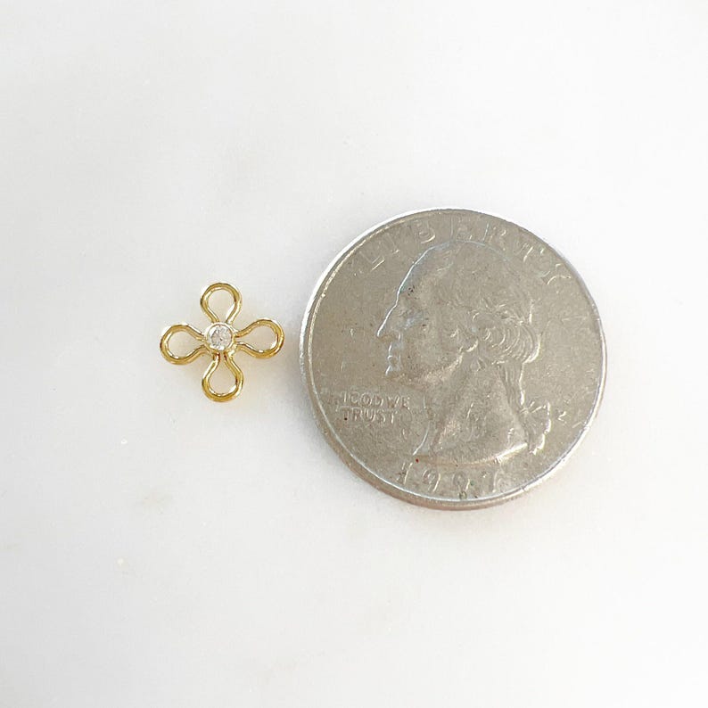 1 breloque anneau connecteur fleur en zircon cubique minuscule, connecteur permanent pour bijoux, plaqué or 14 carats ou argent sterling. image 10