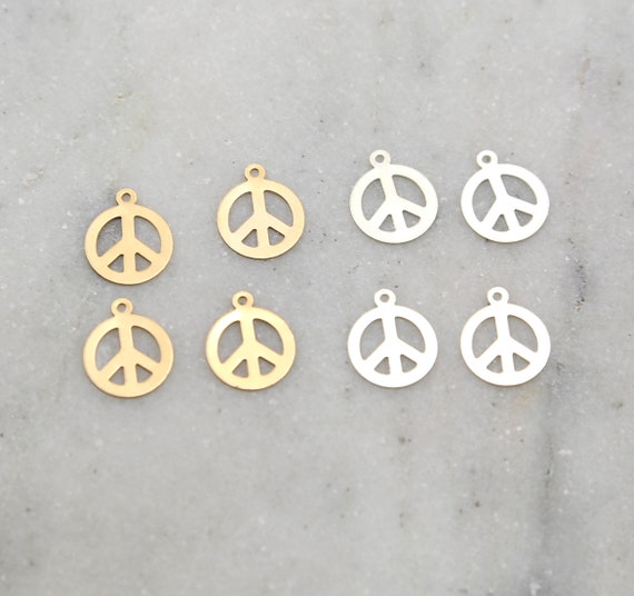 4 Pieces Dainty Tiny Flat Peace Sign Charms in Sterling Silver and 14K Gold Filled Delicate Lightweight Charms