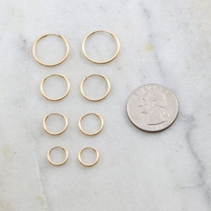 1 Pair 14K Gold Filled Small Endless Hoop Earrings 16mm, 14mm, 12mm ,9mm Earring Wires Earring Hook Component image 4