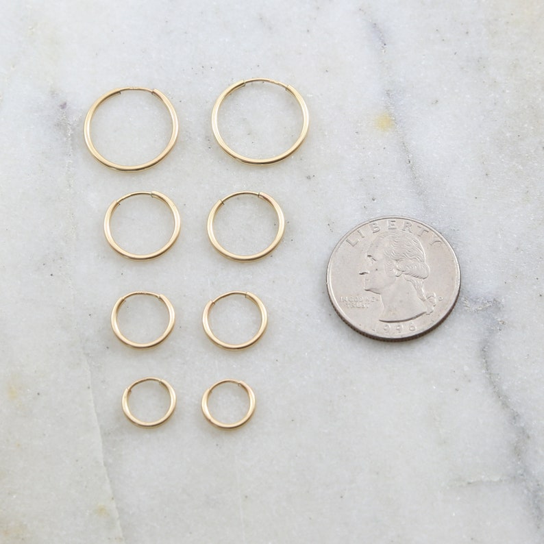 1 Pair 14K Gold Filled Small Endless Hoop Earrings 16mm, 14mm, 12mm ,9mm Earring Wires Earring Hook Component image 4