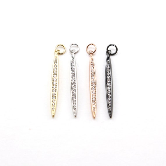 Long Spike Rhodium Cubic Zirconia Dagger Point Pendant Charm Single Loop Gold, Silver, Rose Gold, Gunmetal CZ