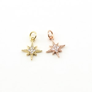 Small Pointed Pave Star Starburst CZ Rhodium Plated Celestial Charm in Gold or Rose Gold image 6