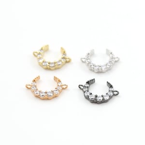 Sideways CZ Pave Moon Connector Charm Cubic Zirconia Rhodium Plated in Gold, Silver, Rose Gold, or Gunmetal