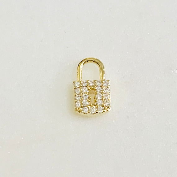 Cute Dainty Mini Pave CZ Detailed Lock Gold Plated Charm Jewelry Making Supply