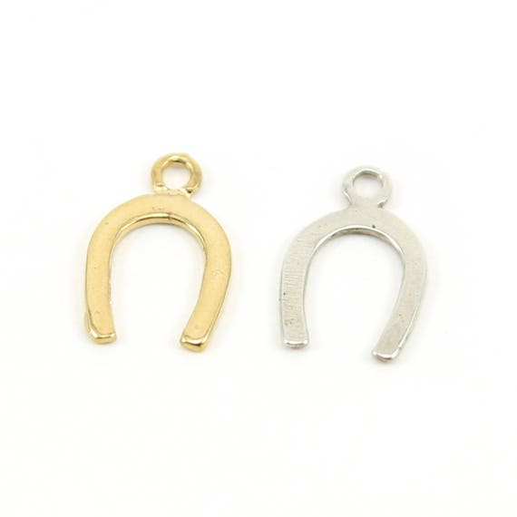 Flat Horseshoe Good Luck Horse Lover Charm in Sterling Silver or Vermeil Gold Lucky Charm Pendant