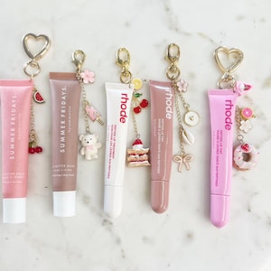 Galentines Cute Purse, Lip Gloss, Backpack Key Charm, Cherry,Teddy Bear, Cake, Donut Key Chain, Choose your Style (Lip Gloss NOT INCLUDED)