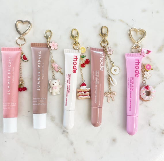 Trendy Cute Purse, Lip Gloss, Backpack Key Charm, Cherry,Teddy Bear, Cake, Donut Key Chain, Choose your Style (Lip Gloss NOT INCLUDED)