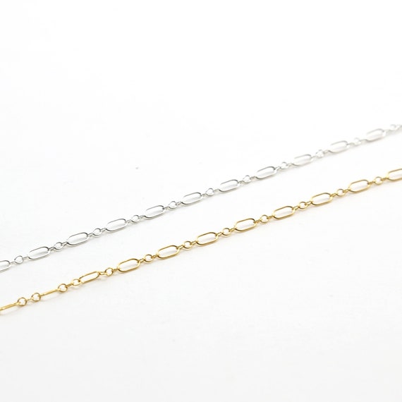 Sturdy Long and Short Rectangle and Circles 5mm x 3mm Link Chain in 14K Gold Filled or Sterling Silver / Bulk Unfinished Chain Sold by Foot