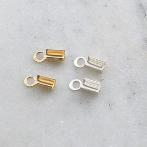 2 Pieces 3mm Small Fold Over Crimp Smooth Shiny Leather End Clasp Ribbon Cord Cap End in Sterling Silver or 14K Gold Filled