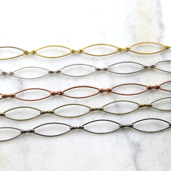 Base Metal Large Pointed Oval Chain in Antique Silver, Shiny Gold, Antique Copper, Brass, Gunmetal Nickel Lead Free / Chain By the Foot