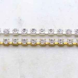 Base Metal Gold or Silver Plated Clear Austrian Rhinestone Chain /Chain by the Foot/ Choose your Color