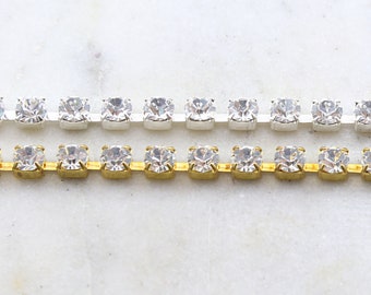 Base Metal Gold or Silver Plated Clear Austrian Rhinestone Chain /Chain by the Foot/ Choose your Color