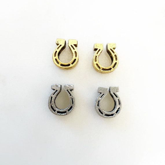 2 Pieces Small Pewter Horse Shoe Charm Gold and Silver Choose Your Color