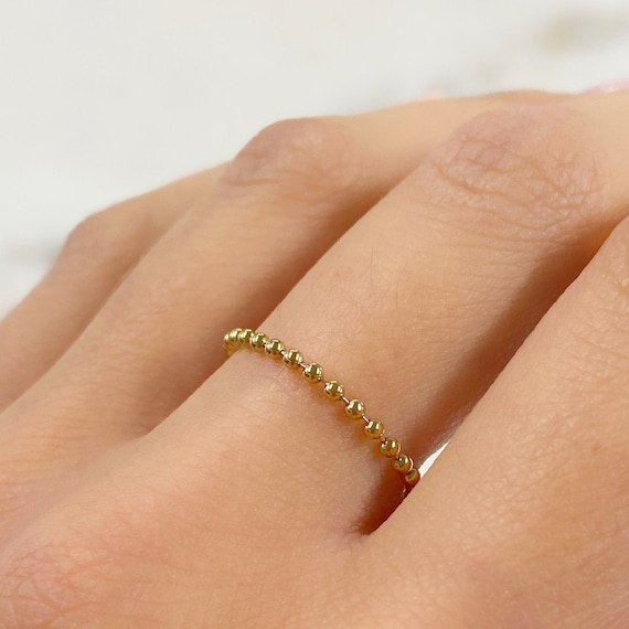 14k Gold Filled Ball Chain Ring Ready to Wear Unique GF Stackable Ring