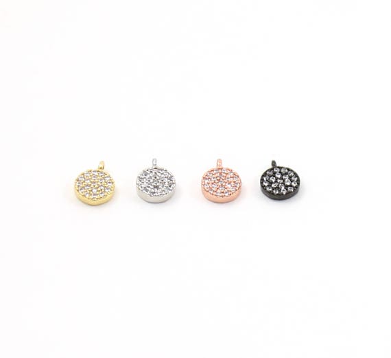 Tiny Small 6mm Rhodium Circle Pave CZ Cubic Zirconia Charm in Gold, Silver, Rose Gold, Gunmetal