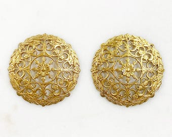 2 piece filigree round raw brass wire tracery design unique jewelry making supplies