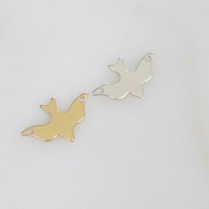 Bird Sparrow Connector Charm, 2 Hole Bracelet, Necklace, or Anklet Wing Charm, 14k Gold Filled or Sterling Silver , Permanent Jewelry