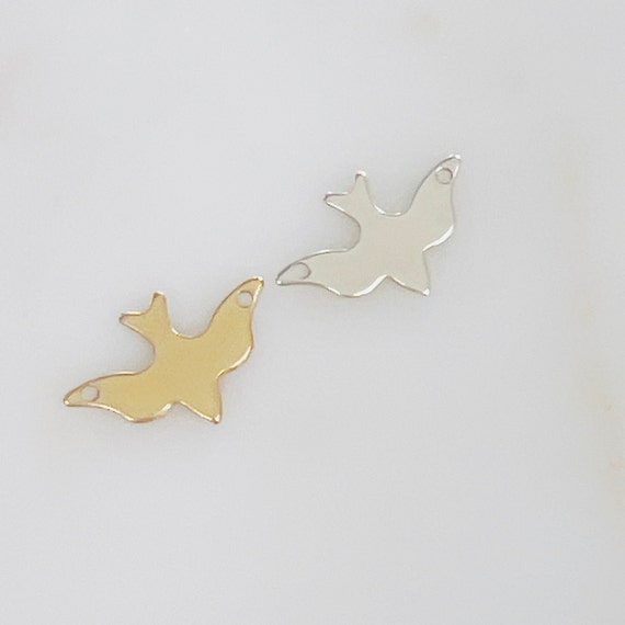 Bird Sparrow Connector Charm, 2 Hole Bracelet, Necklace, or Anklet Wing Charm, 14k Gold Filled or Sterling Silver , Permanent Jewelry