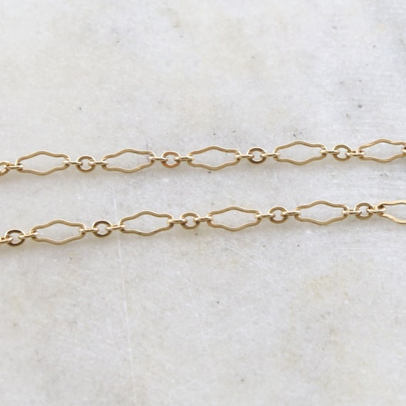 6.7mm x 3mm 14K Gold Filled Delicate Flat Kringle Unique Fancy Chain Sold by the Foot / Bulk Unfinished Chain