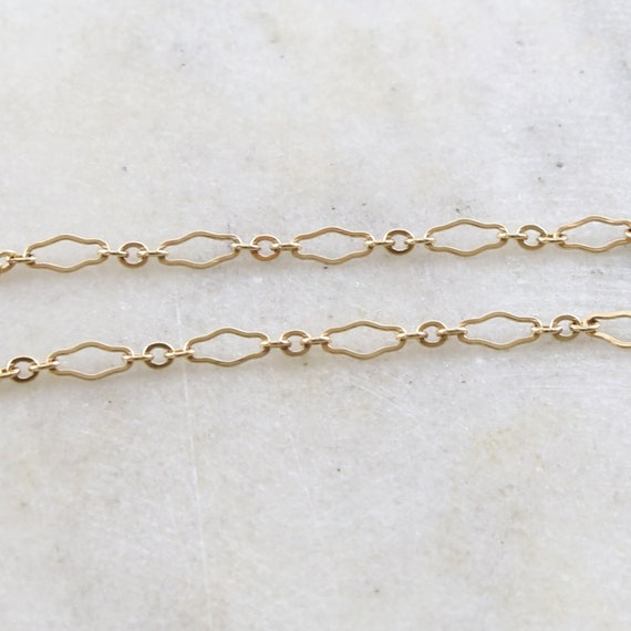 6.7mm x 3mm 14K Gold Filled Delicate Flat Kringle Unique Fancy Chain Sold by the Foot / Bulk Unfinished Chain