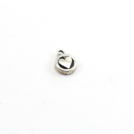 Sterling Silver Thick Mini Dainty Heart Circle Medallion Coin Charm Mother Daughter Sisters Best Friend Pendant