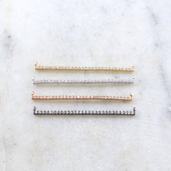 Long Skinny 40mm x 3mm Cubic Zirconia Rhodium Plated CZ Bar Gold, Silver, Rose Gold, Gunmetal Connector Link Necklace Bar