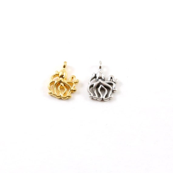 Teeny Tiny Small Cute Octopus Charm Ocean Summer Vacation Animal Pendant in Sterling Silver or Vermeil Gold