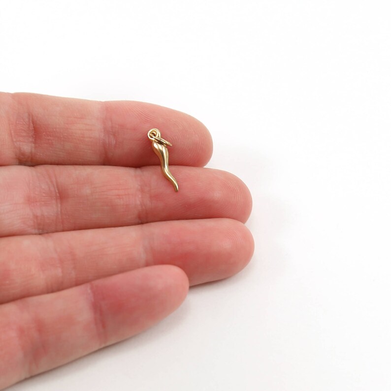 Große 14K Gelbgold Italienische Glückshorn Halskette