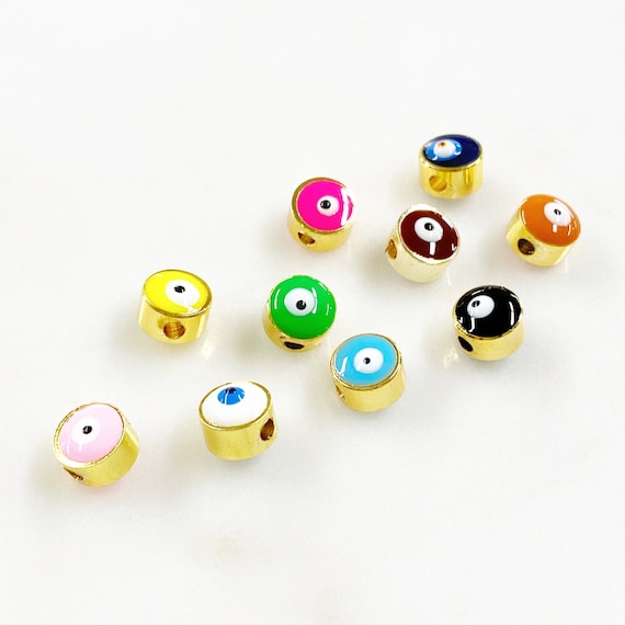 1 Piece Double Sided Gold Rimmed Evil Eye Enamel Bead Choose Your Color Protection Evil Eye Colorful Charms Jewelry Making Supplies