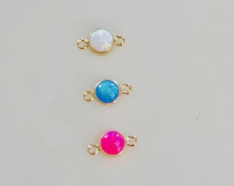 Conector de ópalo Bello de 4 mm relleno de oro de 14 quilates con dije de piedra preciosa, conector de ópalo blanco, azul y rosa intenso, joyería permanente.