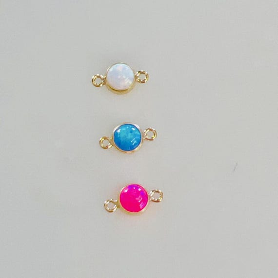14K Gold Filled 4mm Bello Opal Connector Charm Gemstone Connector White, Blue, Hot Pink Opal Connector Charm Permanent Jewelry
