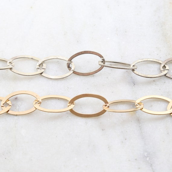 Base Metal Large Flat Smooth Oval Chain in Shiny Gold or Shiny Silver Nickel Lead Free / Chain By the Foot