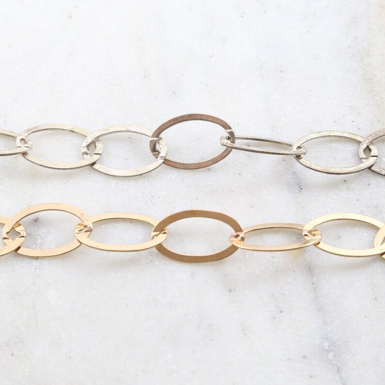 Base Metal Large Flat Smooth Oval Chain in Shiny Gold or Shiny Silver Nickel Lead Free Chain By the Foot