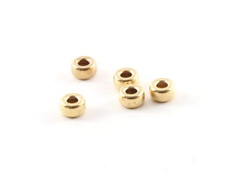 5 perline distanziatrici lisce a rondella da 5 mm, placcate in oro 14 carati, senza saldature.