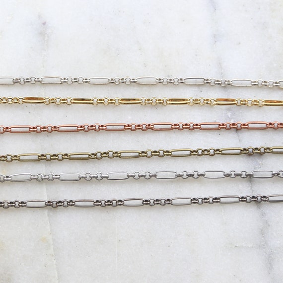 Base Metal Plated Oval Link with 5 Circles Fancy Chain in 6 Finishes / Chain by the Foot