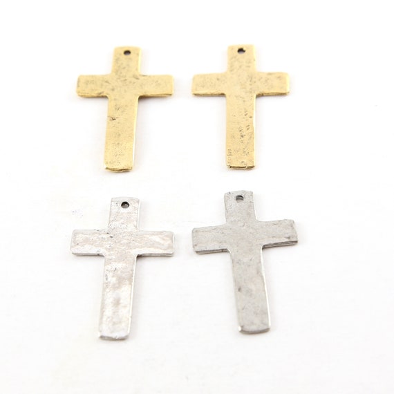 2 Pieces Pewter Base Metal Flat Cross Textured Pendant Religious Spiritual Catholic Necklace Charm