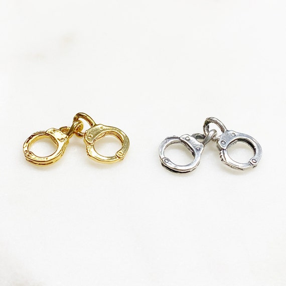 Small Vermeil Or Sterling Silver Handcuff Charm Police Sheriff Law Enforcement Pendant, bracelet charm connector