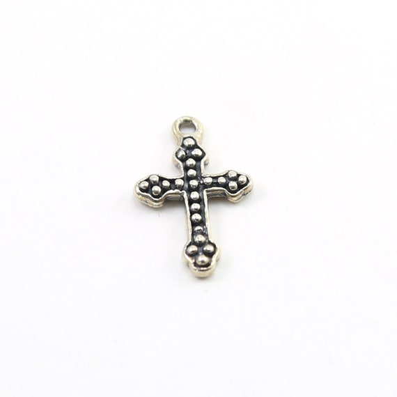Sterling Silver Dotted Cross Charm Religious Spiritual Catholic Pendant