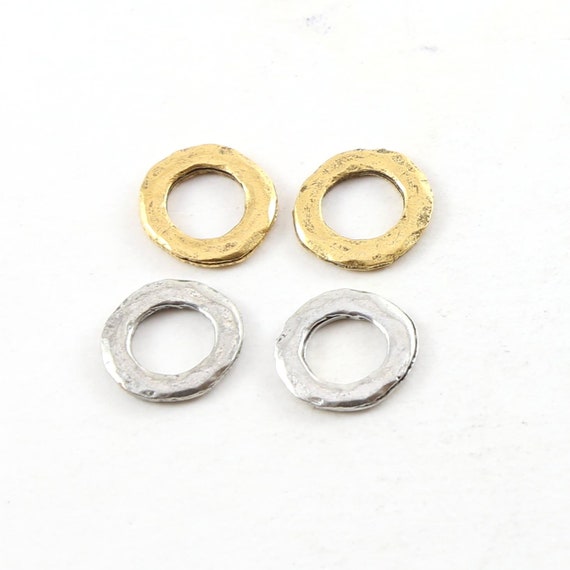 4 Pieces Small Hammered Textured Rugged 12mm Pewter Metal Raw Open Circle Connector Ring Charm