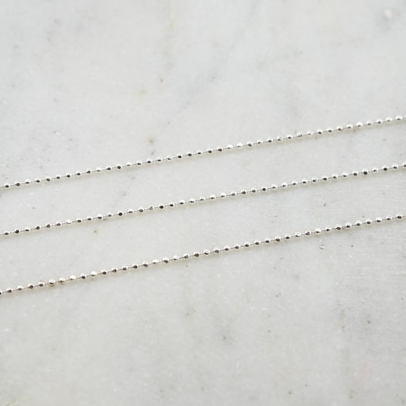 1.5mm Sterling Silver Diamond Cut Faceted Ball Chain Dainty Lightweight Minimal Dog Tag Chain / Sold by the Foot / Bulk Unfinished Chain