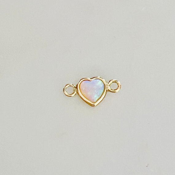 Dainty Mini Opal Heart Connector Charm Gold Plated 2 Loop Connector Charm Pendant Necklace, Bracelet, AnkletLove Charm Permanent Jewelry