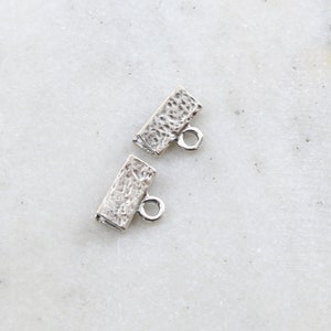 11mm Sterling Silver Hammered Textured Unique Flat Ribbon Crimp Cord Lace Ends 1 Set