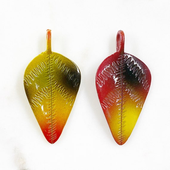 1 Piece Large Unique Mini Leaves Charm Colorful Detailed Leaf Choose Your Color Red/Yellow or Red/Green Jewelry Making Charms
