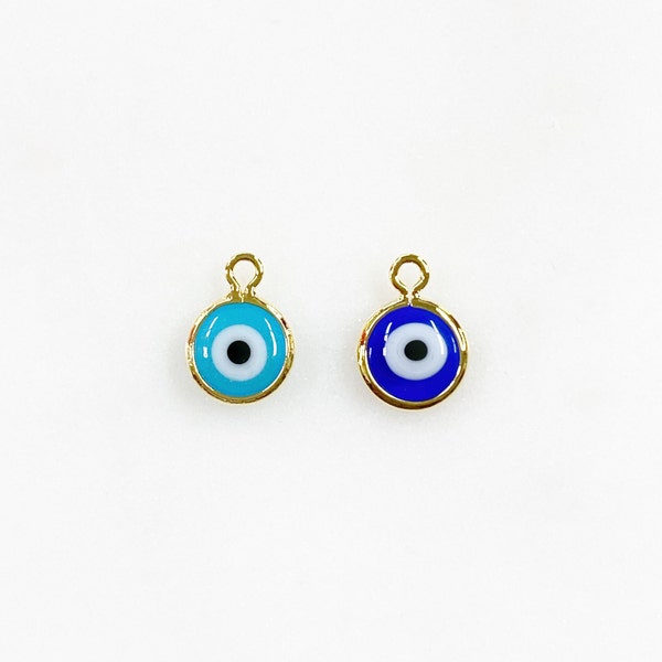Classic Double Sided Evil Eye Charm Choose Your Color Gold Plated Rim Glass Charm Jewelry Making Charms and Supplies