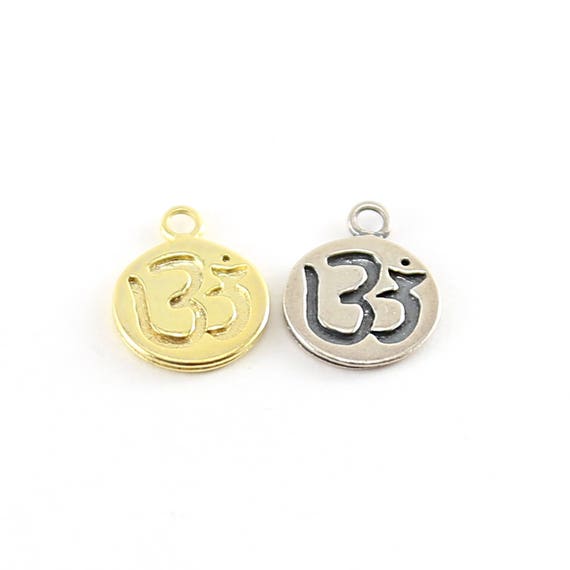Round Embossed Ohm Charm With loop in Sterling Silver and Vermeil Gold