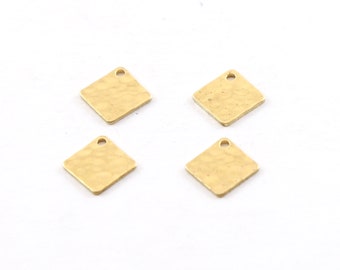 10 Pieces Small Brass 10mm x 10mm Metal Hammered Stamping Blank Textured Diamond Charm