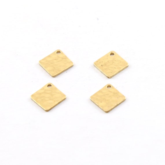 10 Pieces Small Brass 10mm x 10mm Metal Hammered Stamping Blank Textured Diamond Charm