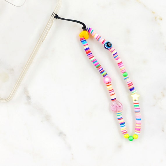 Neon Rainbow Multi Charmed Phone Case String Chain Fun Trendy Colorful Phone Case Chain & Charms