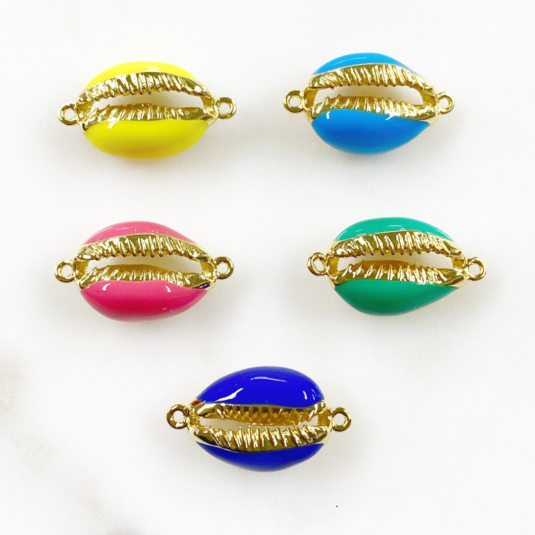 Enamel Cowrie Shell Connector Charm Choose Your Color Gold Plated ...